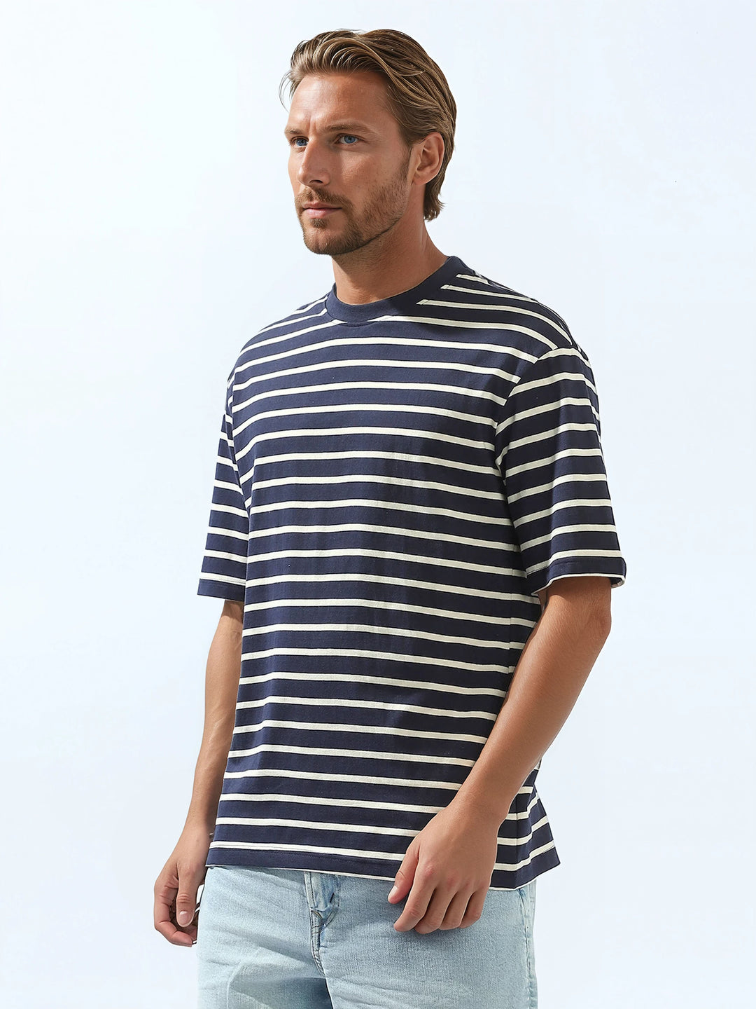 High Star Men Cotton Strip Relaxed fit Crew neck Halfsleeve Tshirts