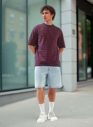 High Star Men Cotton Strip Relaxed fit Crew neck Halfsleeve Tshirts
