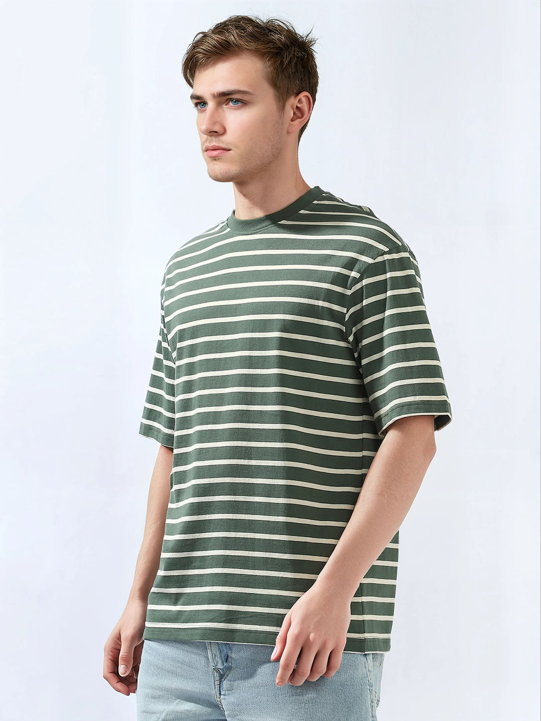 High Star Men Cotton Strip Relaxed fit Crew neck Halfsleeve Tshirts