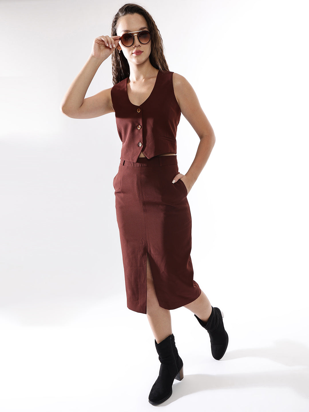High Star Women Solid Regular Fit  V neck Sleeveless Waistcoat