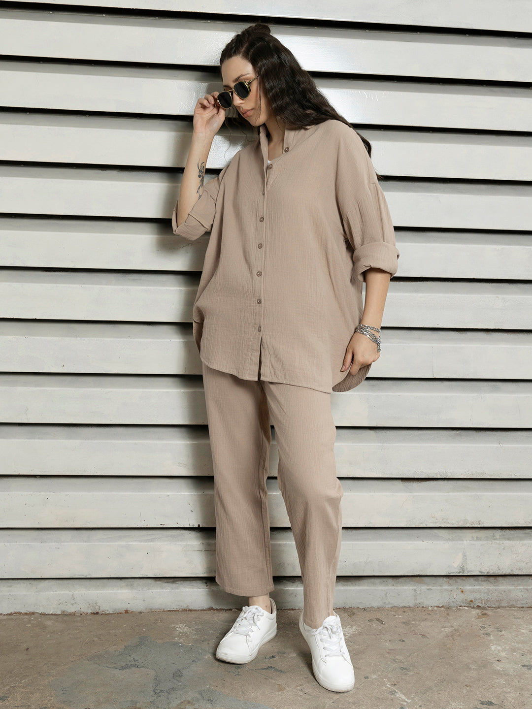 Women Casual Long Sleeves Solid Co-ords
