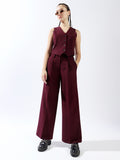 High Star Women Solid Tailored Fit Wide leg High-Rise V-Neck Waist coat and Trouser Co-ords