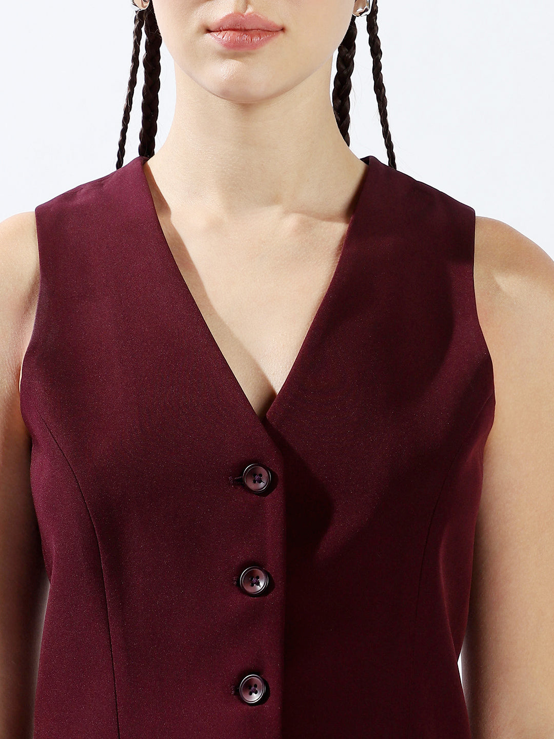 High Star Women Solid Tailored Fit Wide leg High-Rise V-Neck Waist coat and Trouser Co-ords