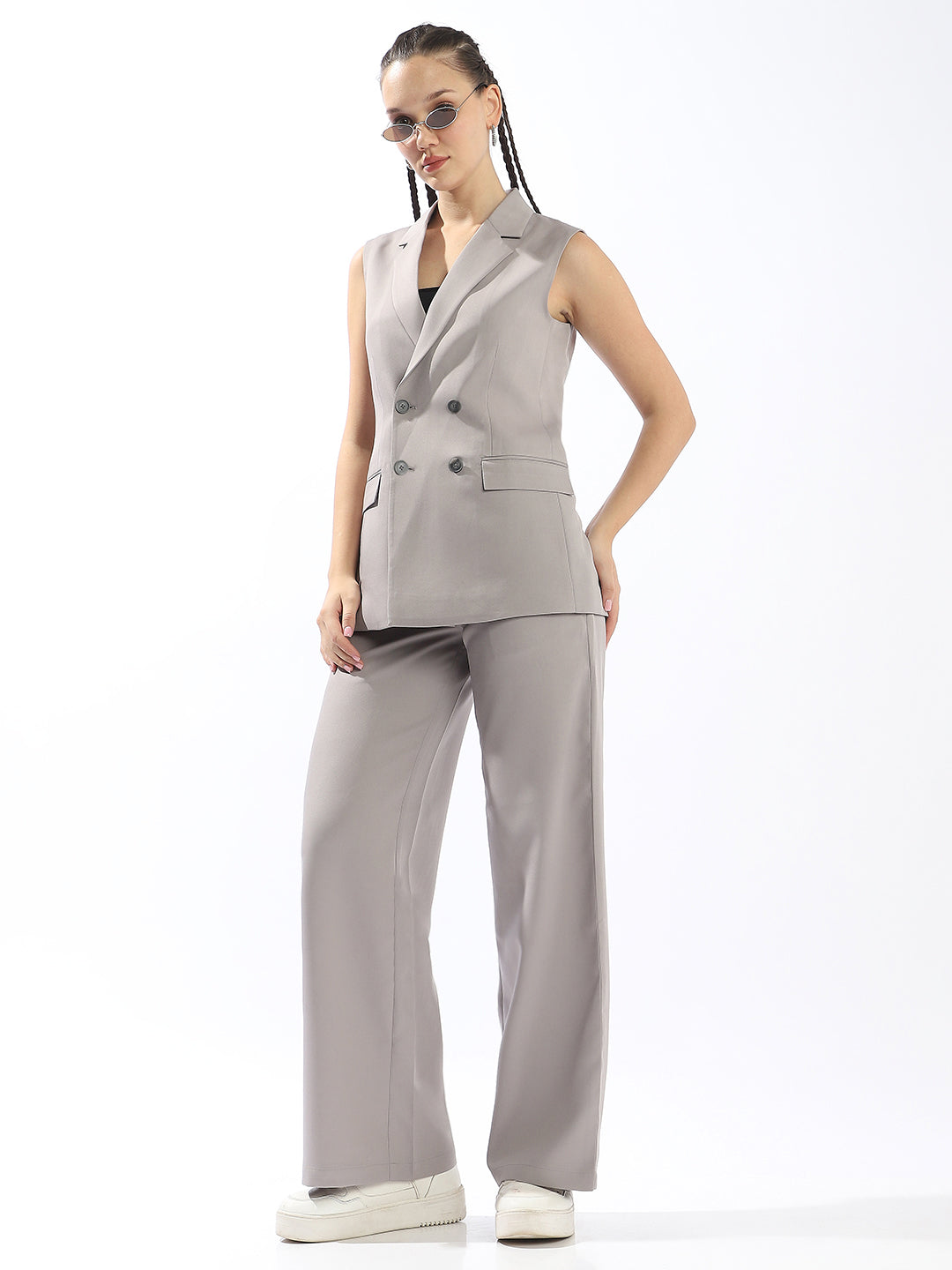 High Star Notched Lapel Collar Neck Waistcoat With Trousers Co-Ords