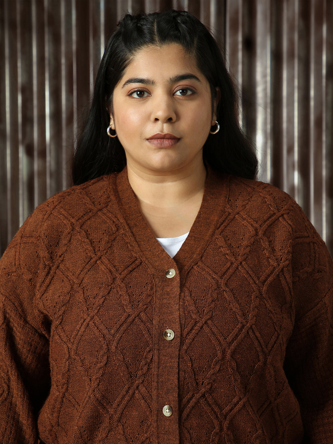 High Star Plus Size Women Plus Size Cable Knit Cardigan