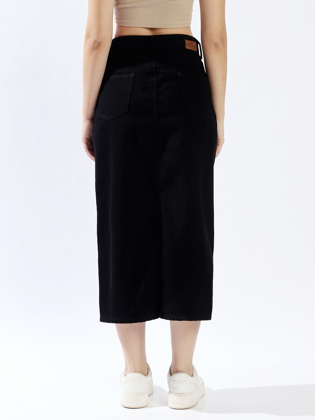 High Star Women Washed Midi Pencil  High-Rise side slit Denim Skirt