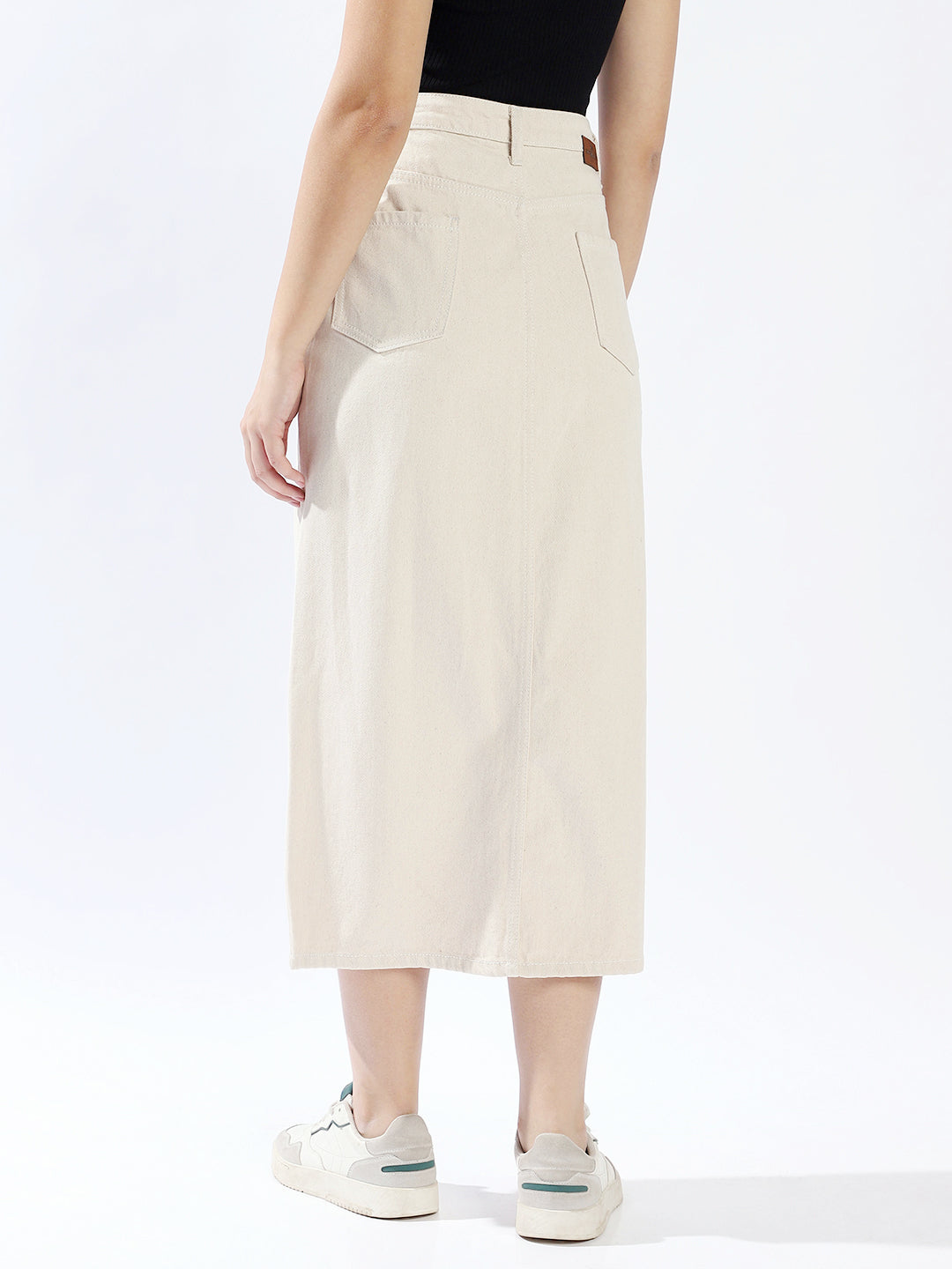 High Star Women Washed Midi Pencil  High-Rise side slit Denim Skirt