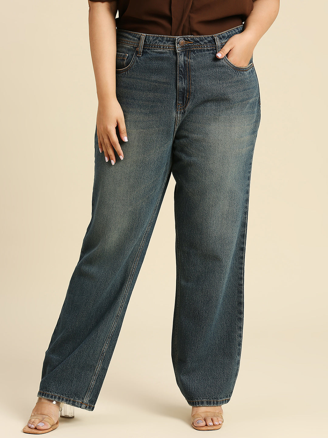 Women Plus Size Comfort Wide Leg Pure Cotton High-Rise Heavy