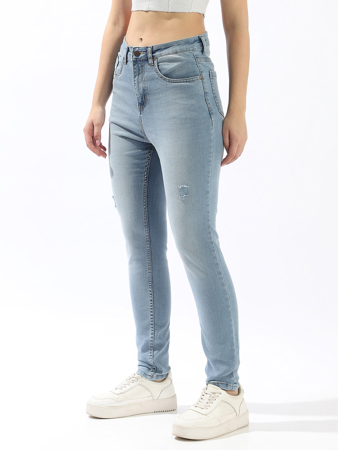 High Star Women Comfort Skinny Fit High-Rise Heavy Fade Jeans