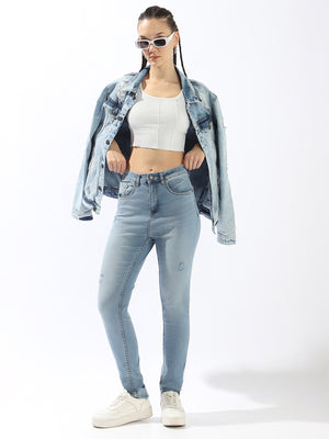 High Star Women Comfort Skinny Fit High-Rise Heavy Fade Jeans