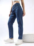 High Star Women Washed Slim mom Regular High-rise Jeans