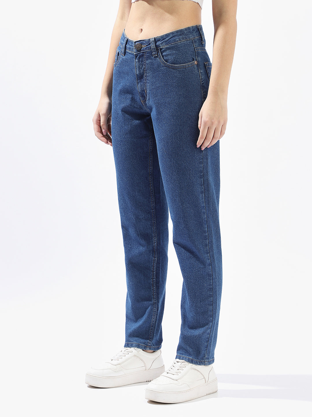 High Star Women Washed Slim mom Regular High-rise Jeans