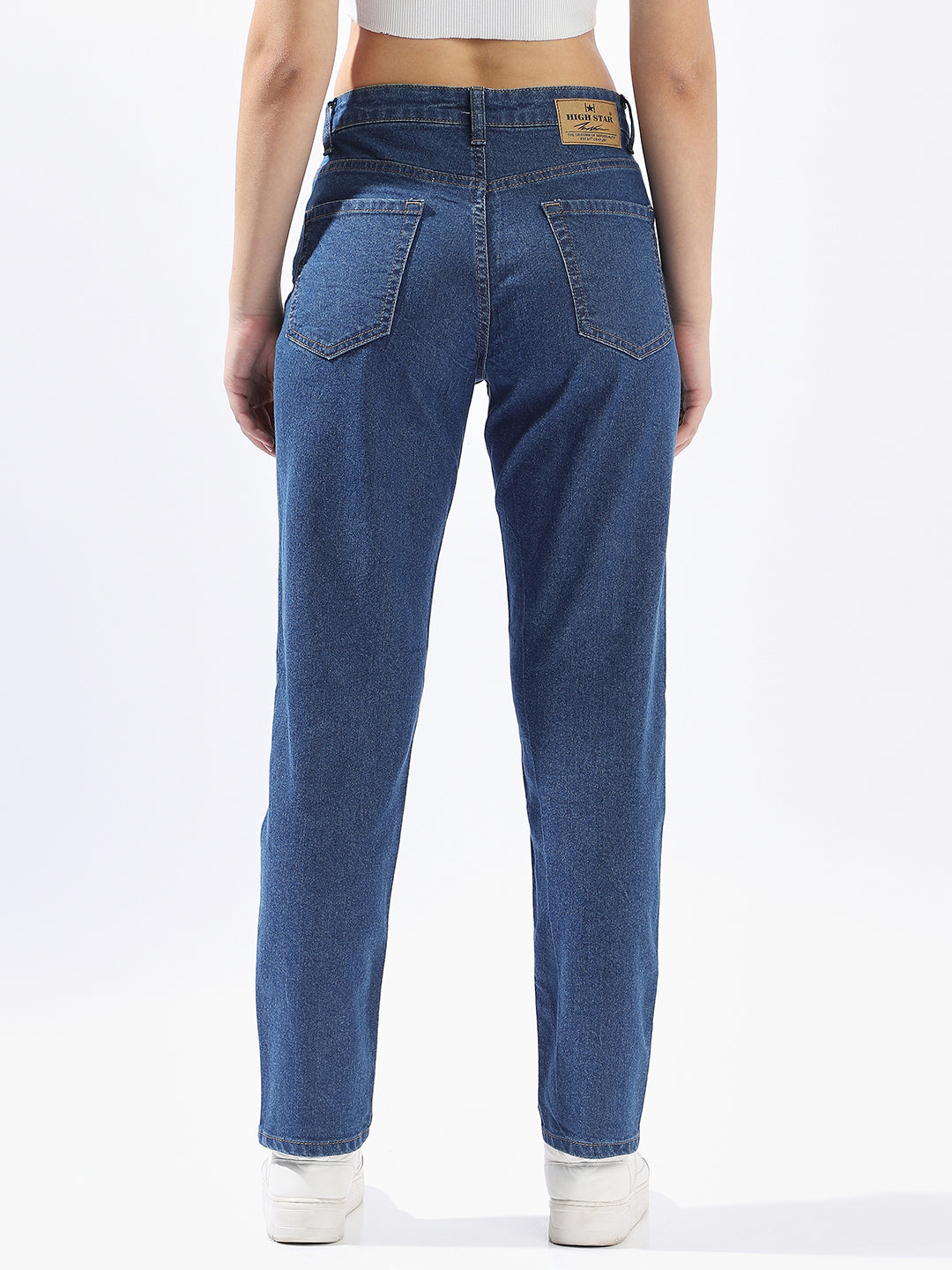 High Star Women Washed Slim mom Regular High-rise Jeans