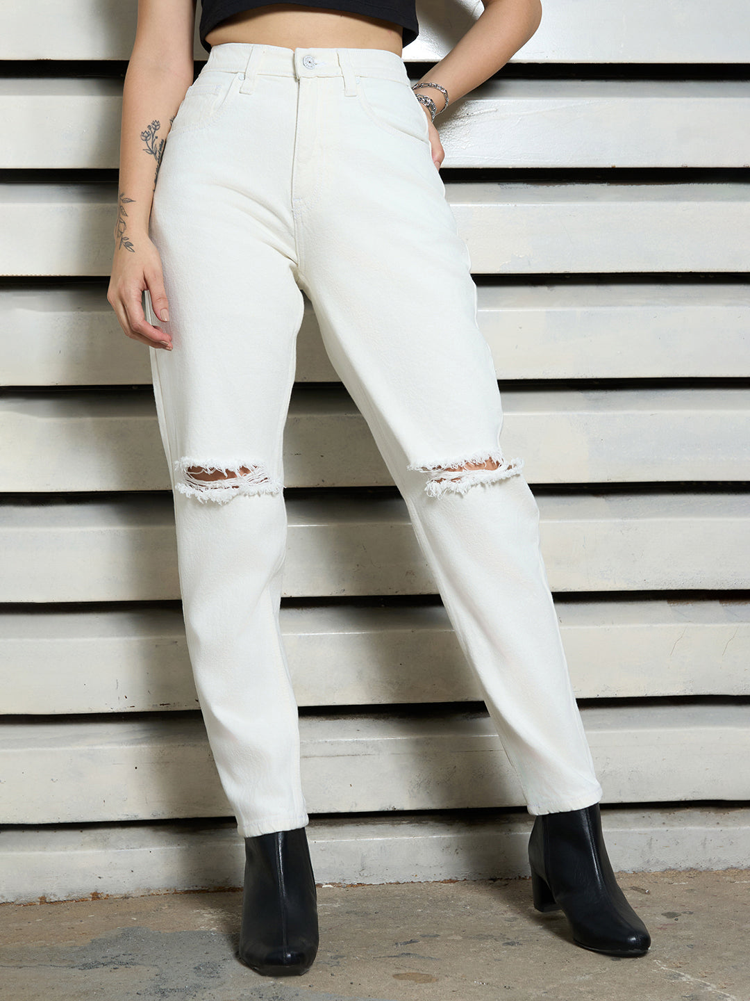 Women Cotton Mom Fit High-Rise Casual Jeans