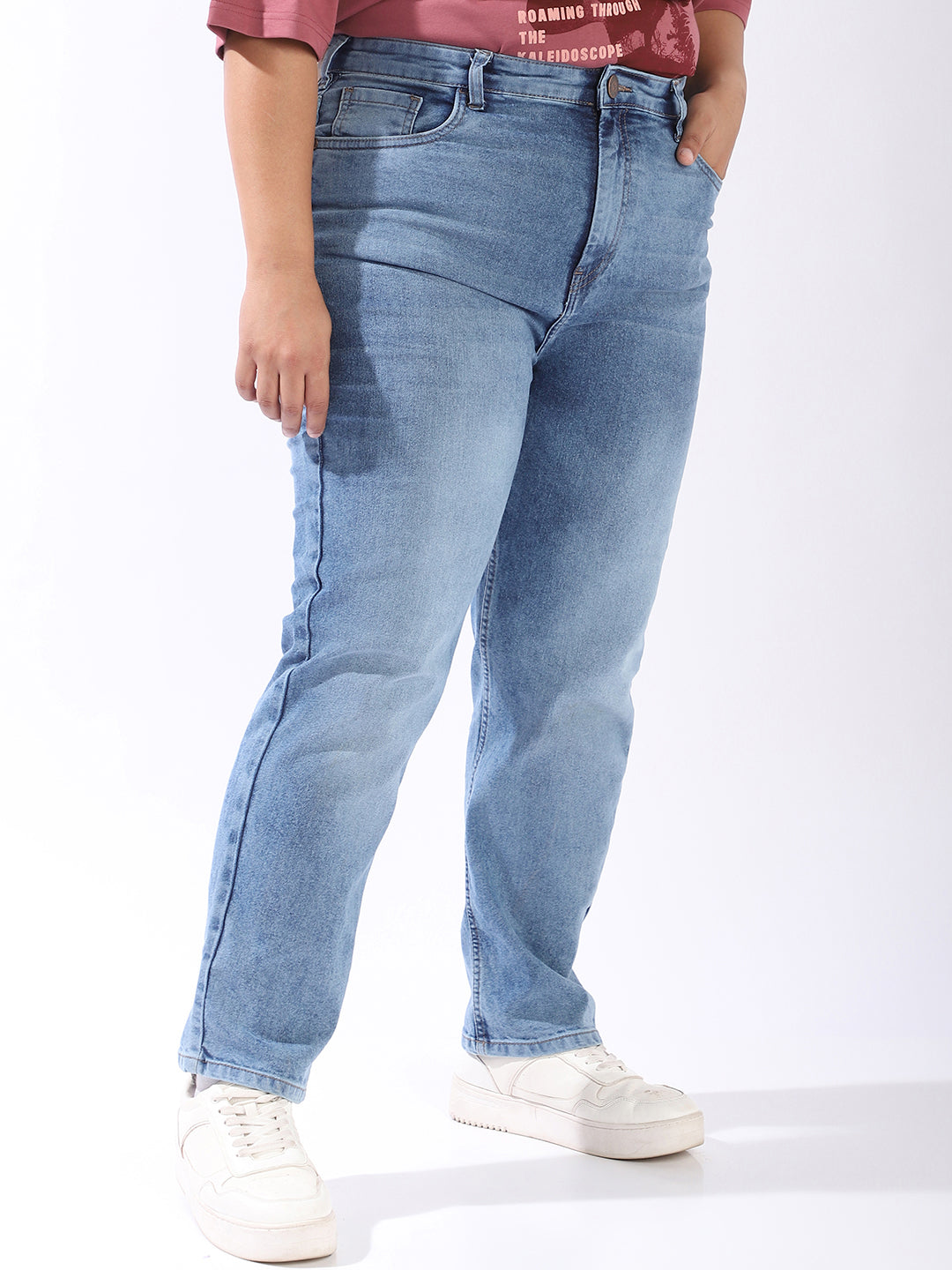 High Star Women Comfort Straight Fit High-Rise Light Fade Streachable  Jeans