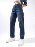 High Star Women Washed Slouchy Fit Regular High-Rise Straight Jeans