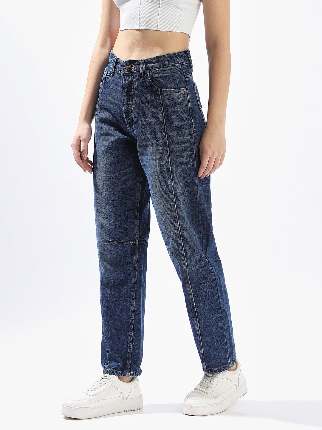 High Star Women Washed Slouchy Fit Regular High-Rise Straight Jeans