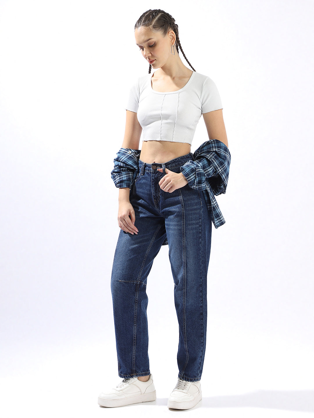 High Star Women Washed Slouchy Fit Regular High-Rise Straight Jeans