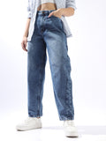 High Star Women Washed Slouchy Fit Regular High-Rise Straight Jeans
