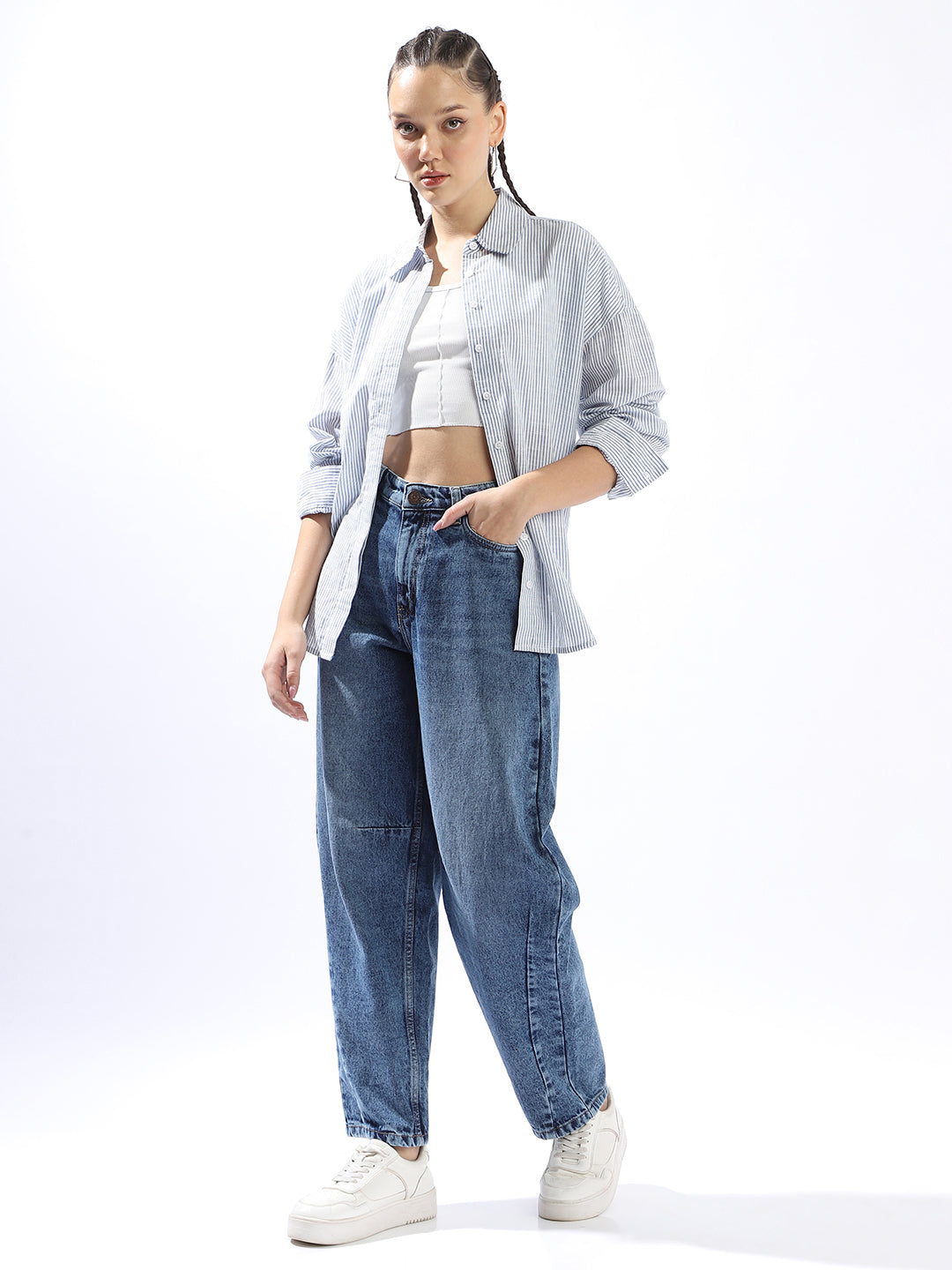 High Star Women Washed Slouchy Fit Regular High-Rise Straight Jeans