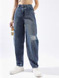 High Star Women Washed Slouchy Fit Regular High-Rise Straight Jeans