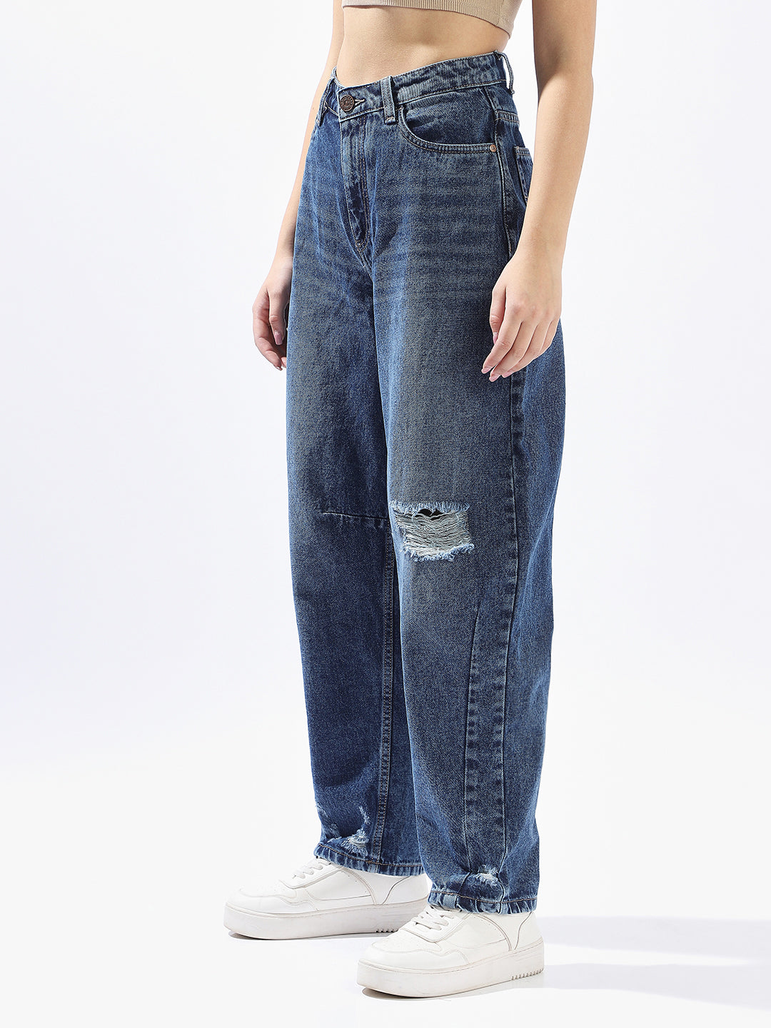 High Star Women Washed Slouchy Fit Regular High-Rise Straight Jeans