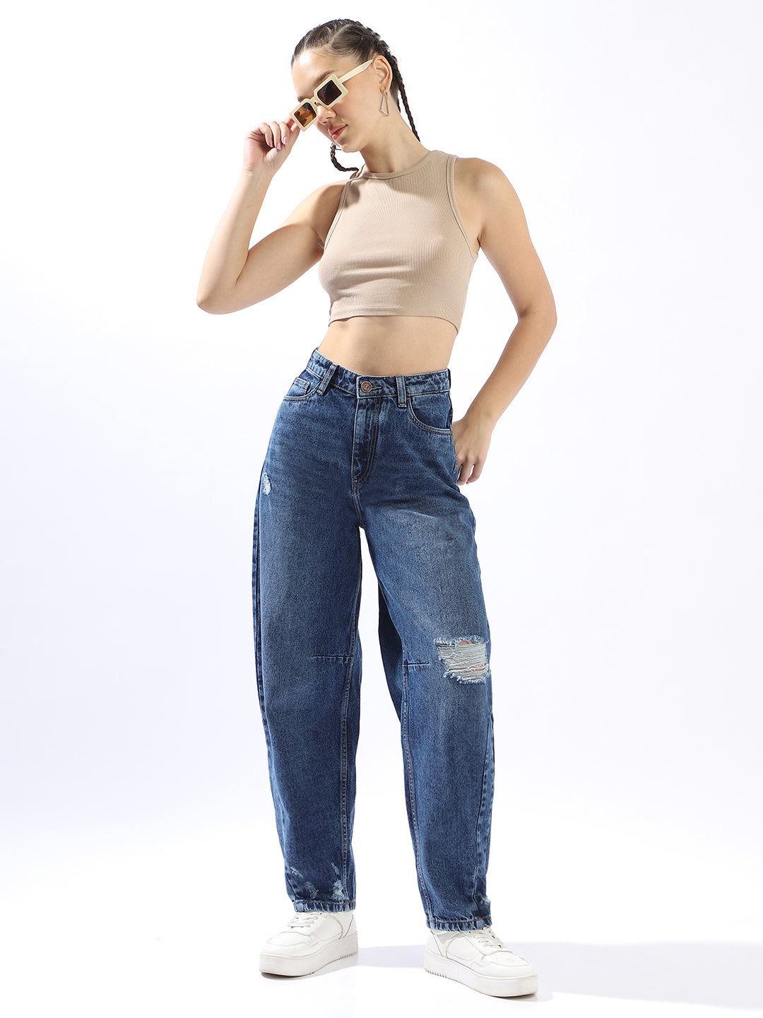 High Star Women Washed Slouchy Fit Regular High-Rise Straight Jeans
