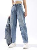 High Star Women Washed Slouchy Fit Regular High-Rise Straight Jeans