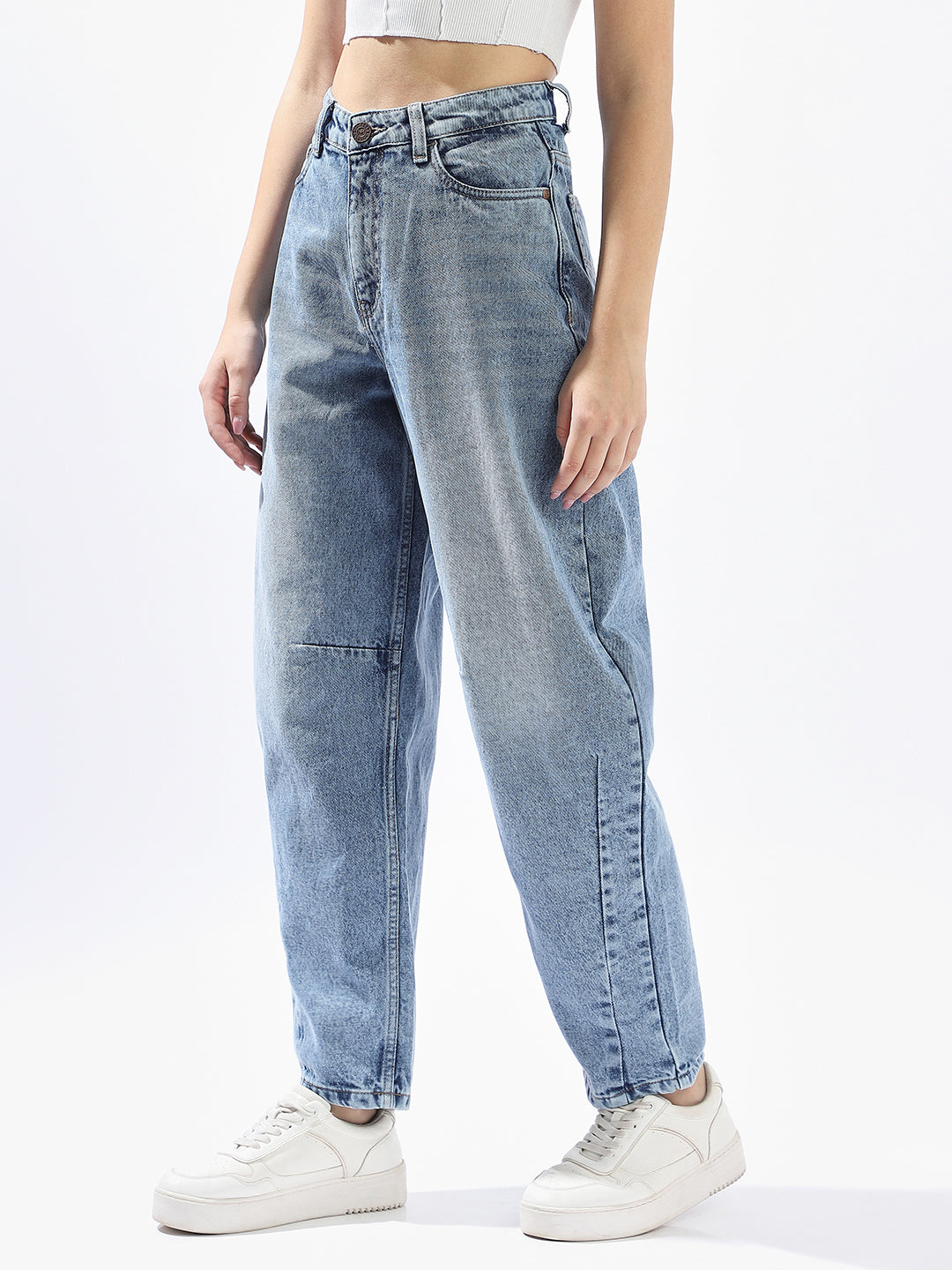 High Star Women Washed Slouchy Fit Regular High-Rise Straight Jeans