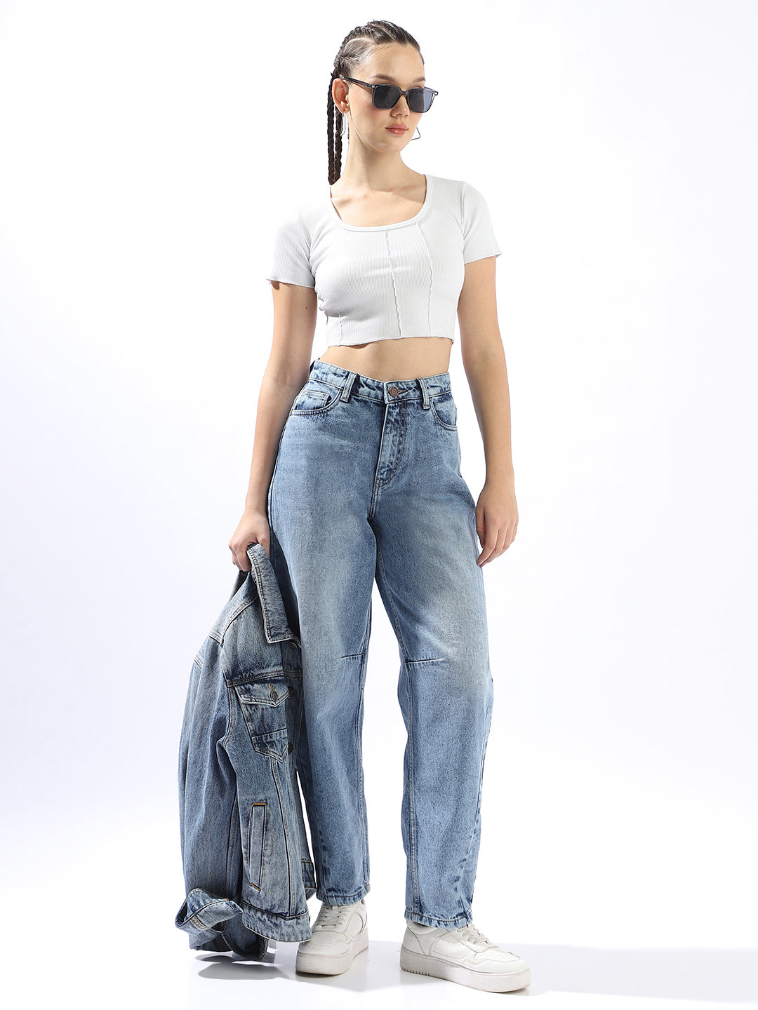 High Star Women Washed Slouchy Fit Regular High-Rise Straight Jeans