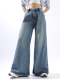 High Star Women Washed Wide Leg Regular High-Rise Straight Jeans