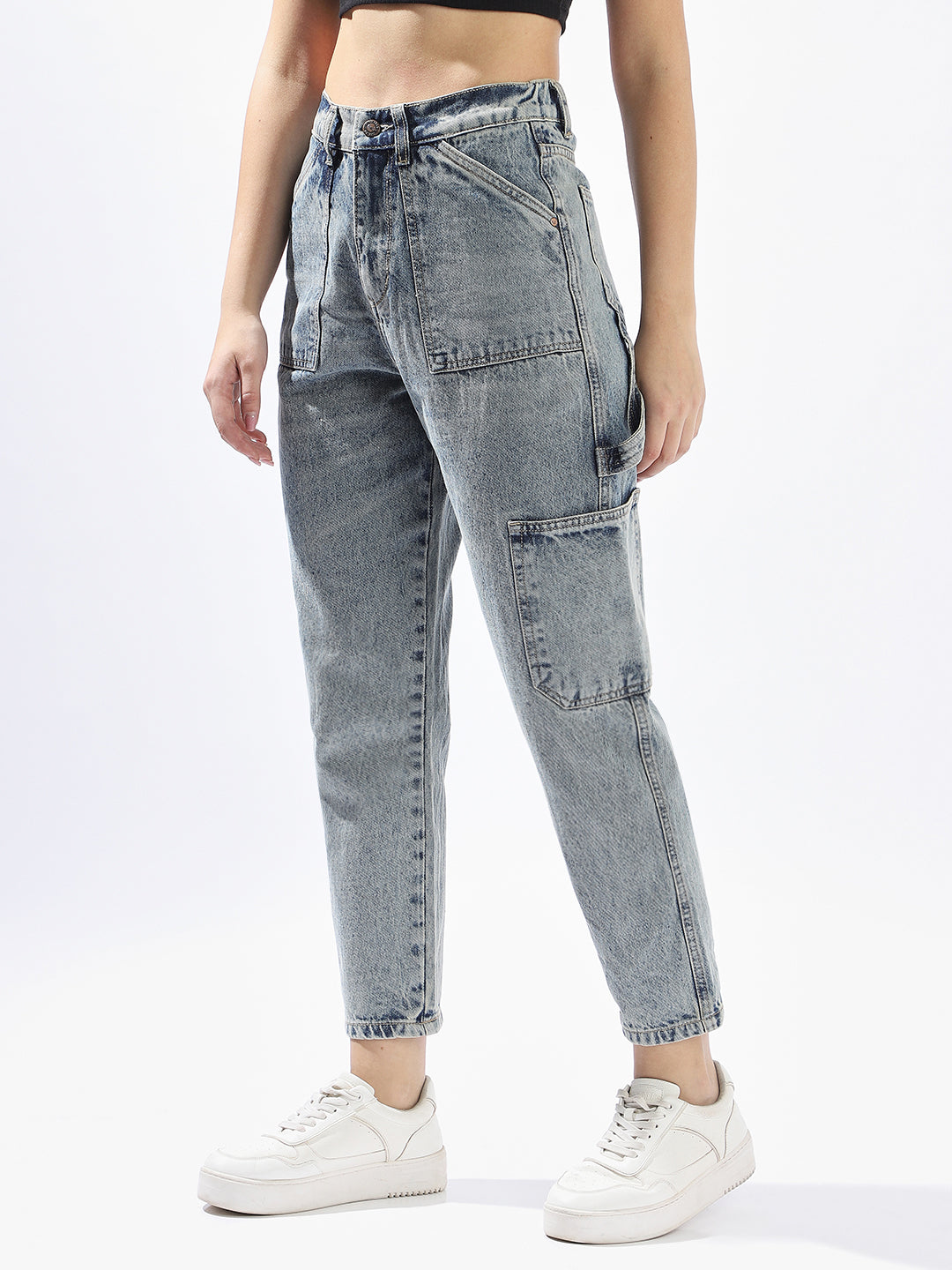 High Star Women Washed Mom Fit Regular High-Rise Straight Jeans