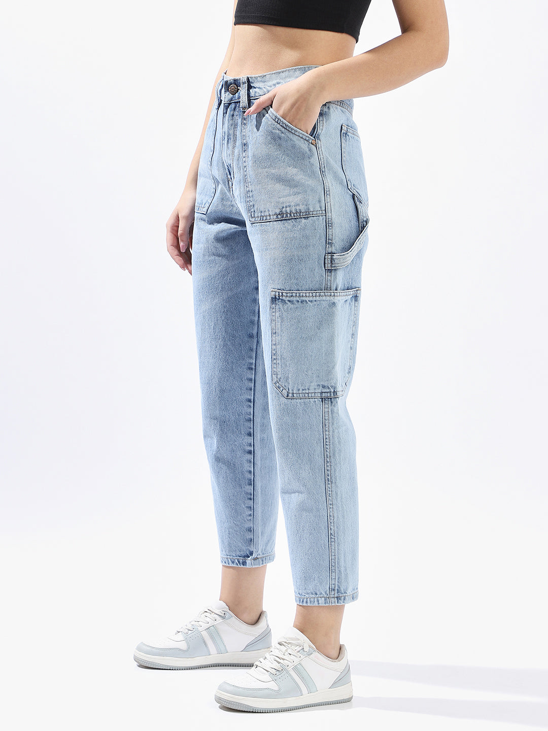 High Star Women Washed Mom Fit Regular High-Rise Straight Jeans