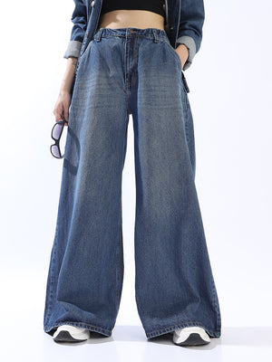 High Star spring summer Women Comfort Wide Leg High-Rise Jeans