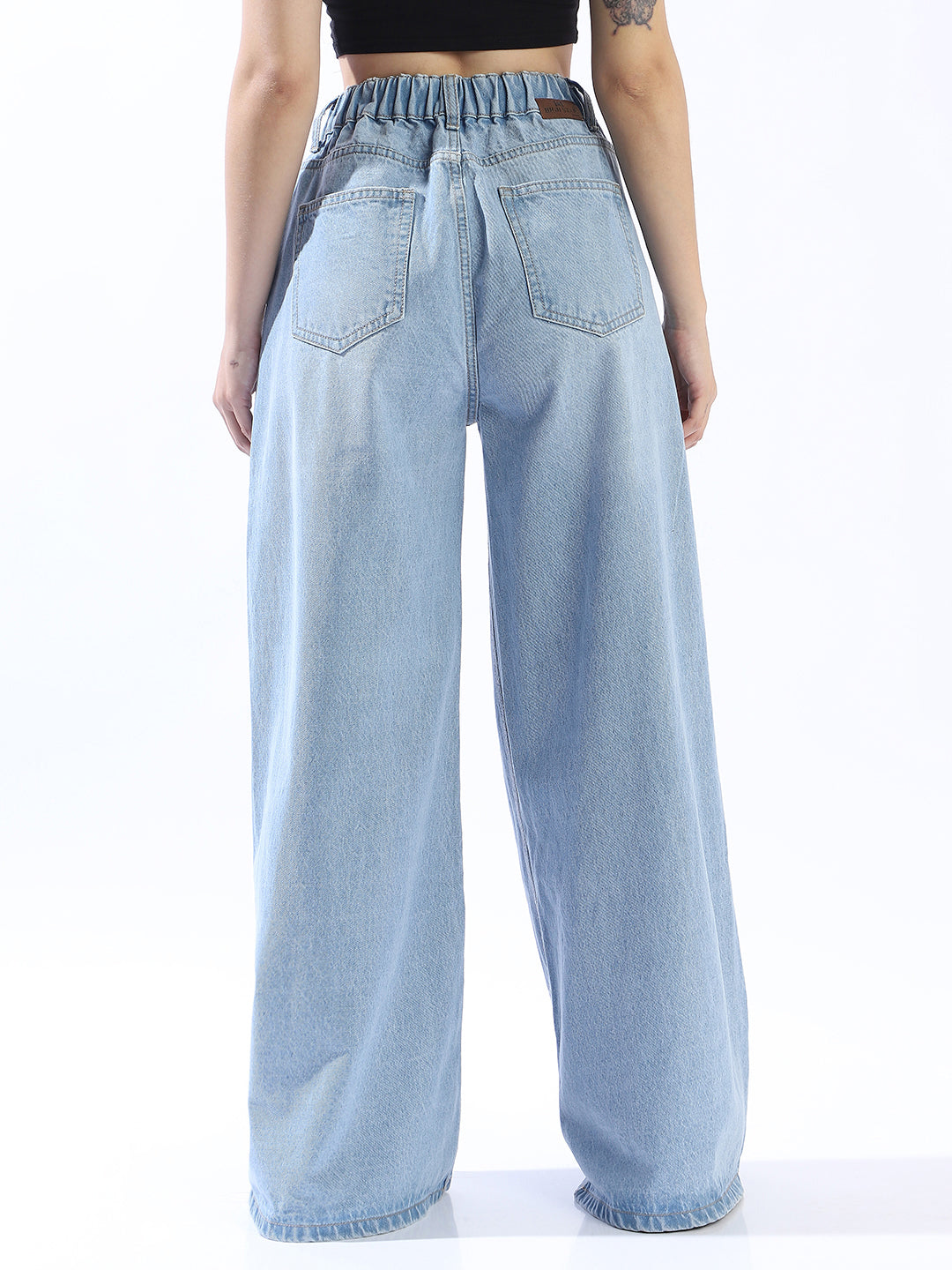 High Star Women Comfort Wide Leg High-Rise Clean Look Pure Cotton Jeans