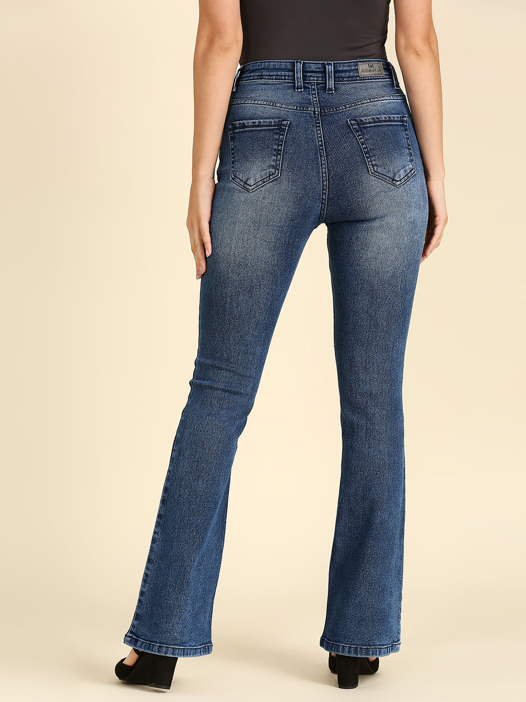 Women Bootcut High-Rise Clean Look Heavy Fade Stretchable Jeans