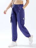 High Star Women Solid Knitted Jogger Loose Fit High-Rise Casual Trackpants