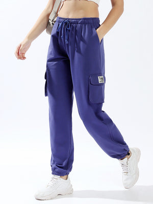 High Star Women Solid Knitted Jogger Loose Fit High-Rise Casual Trackpants