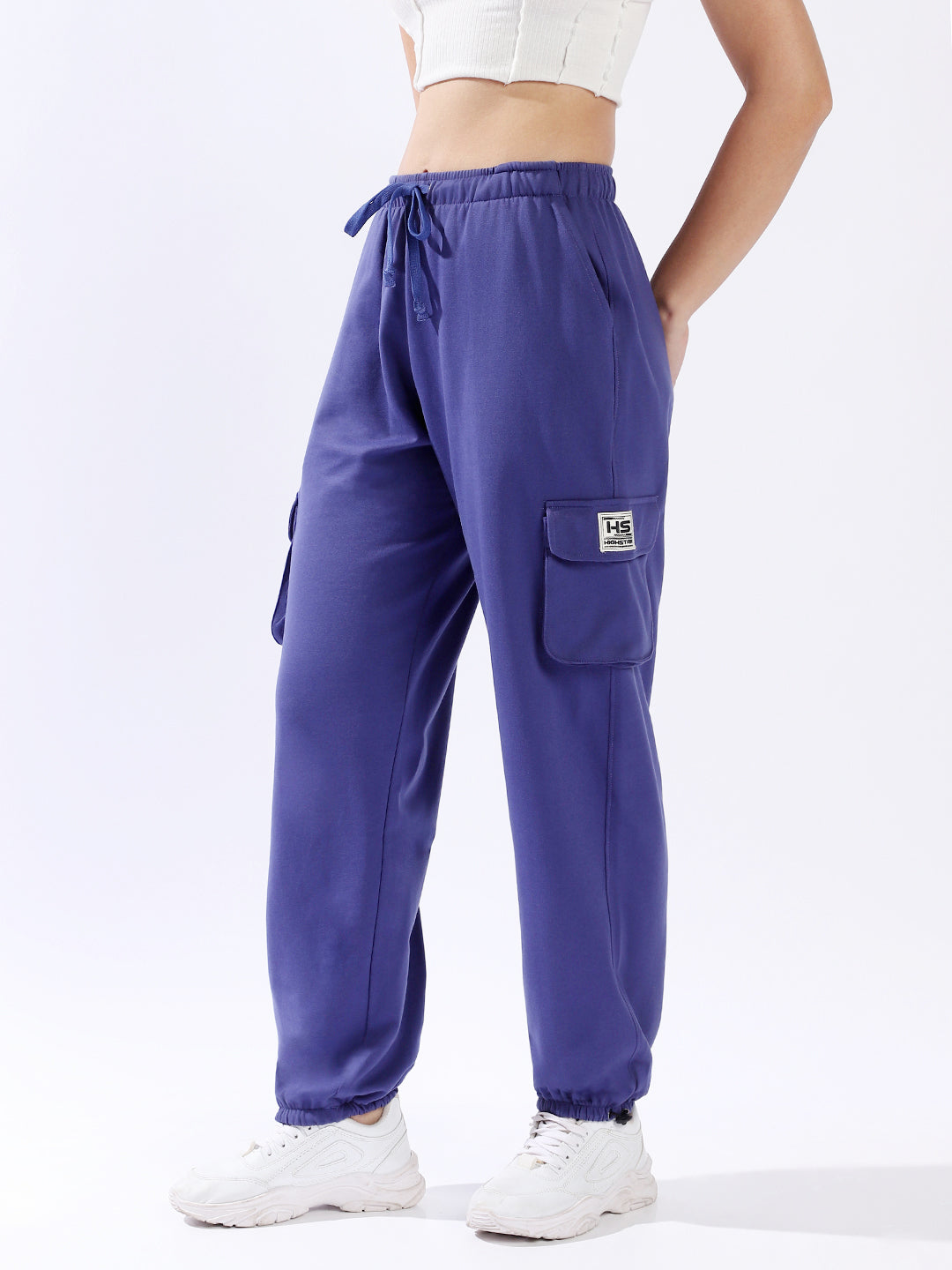 High Star Women Solid Knitted Jogger Loose Fit High-Rise Casual Trackpants