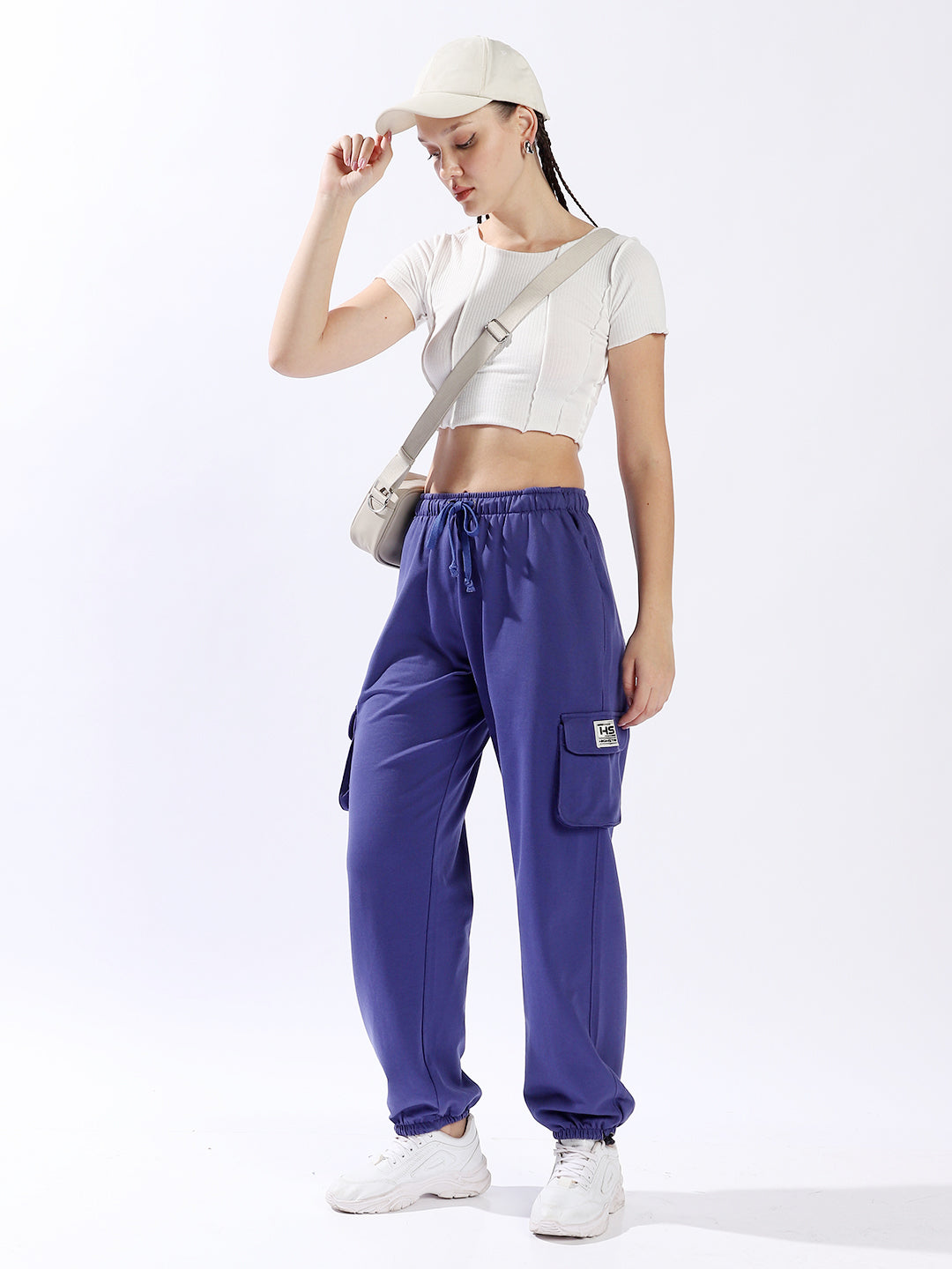 High Star Women Solid Knitted Jogger Loose Fit High-Rise Casual Trackpants