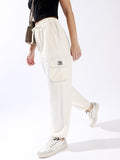High Star Women Solid Knitted Jogger Loose Fit High-Rise Casual Trackpants