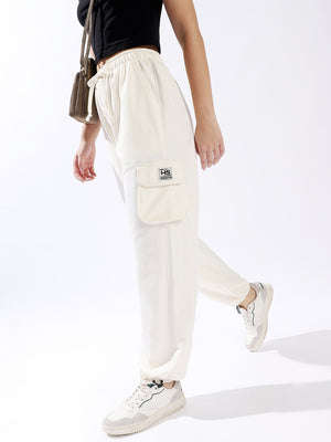 High Star Women Solid Knitted Jogger Loose Fit High-Rise Casual Trackpants