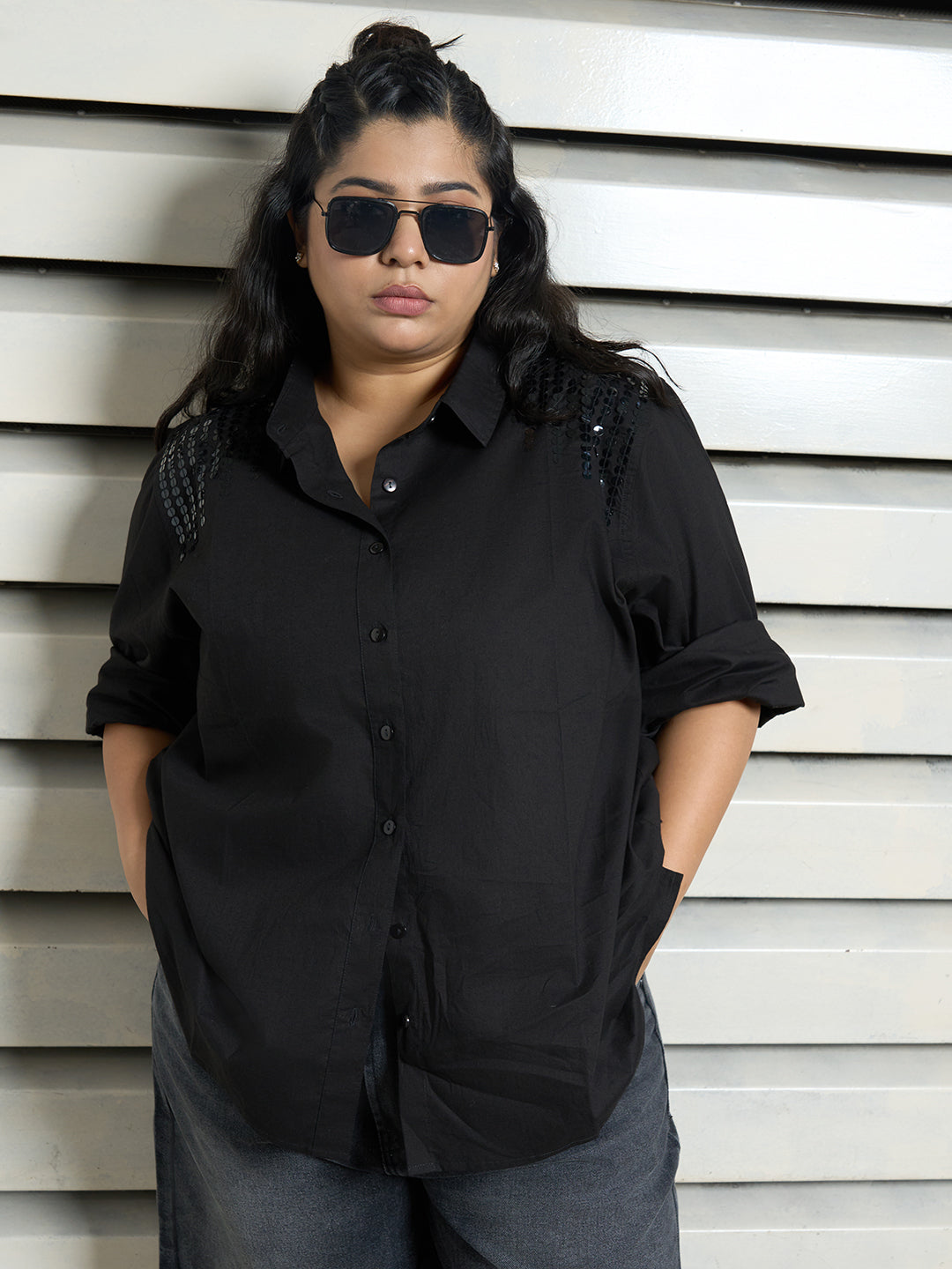 Women Cotton Spread Collar Long Sleeves Solid Oversized Casual Shirts