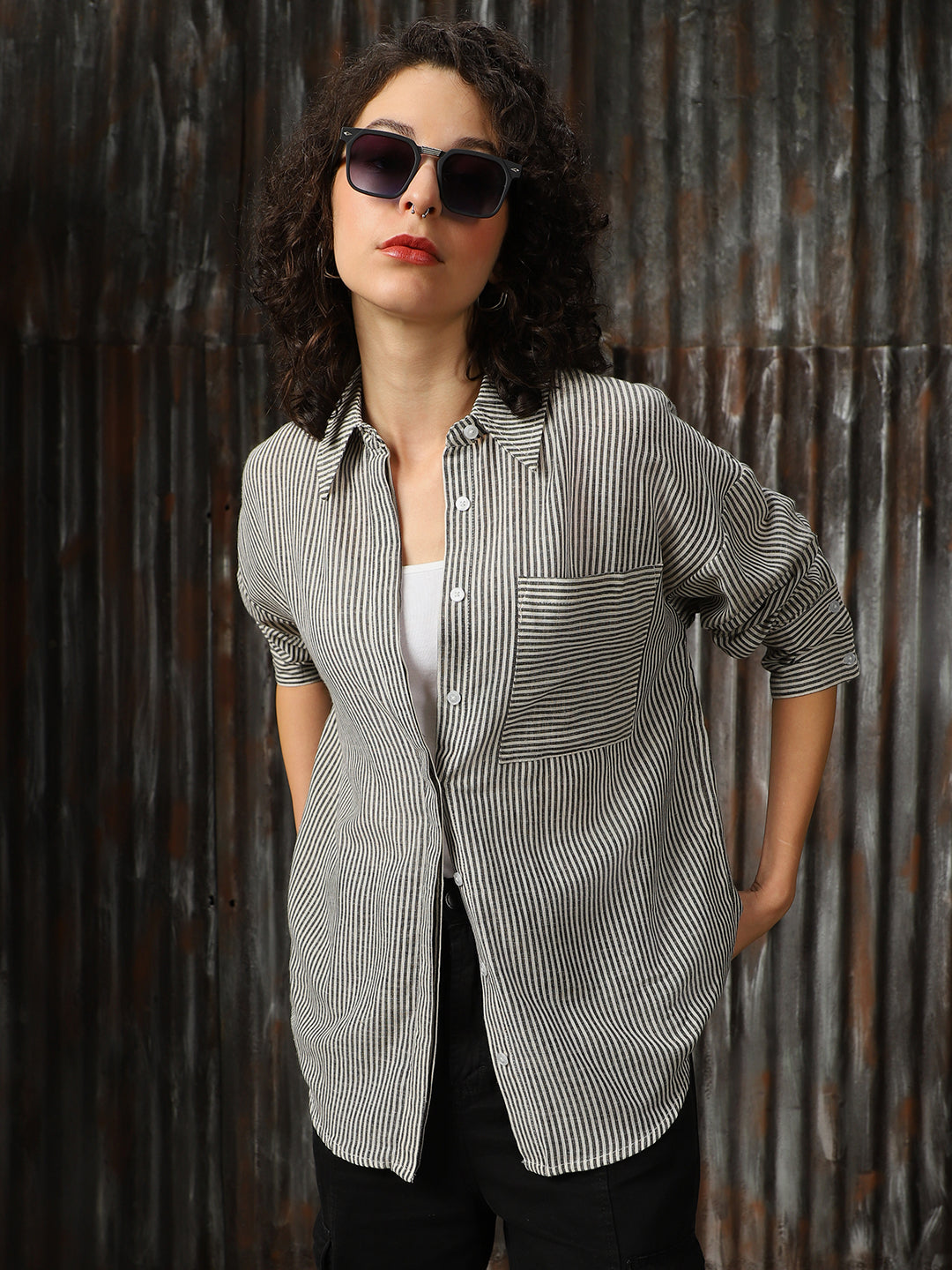 High Star Women Relaxed Opaque Casual Shirt