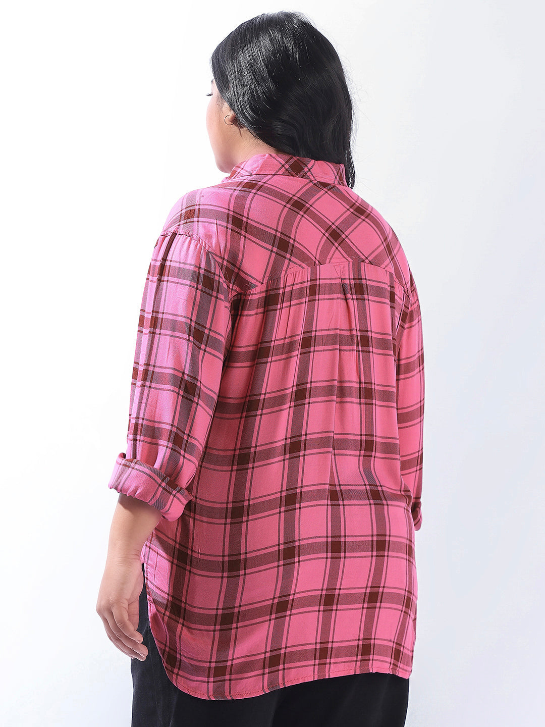 High Star Women Plus Check Regular fit Spread Collar Full Sleeve Shirts