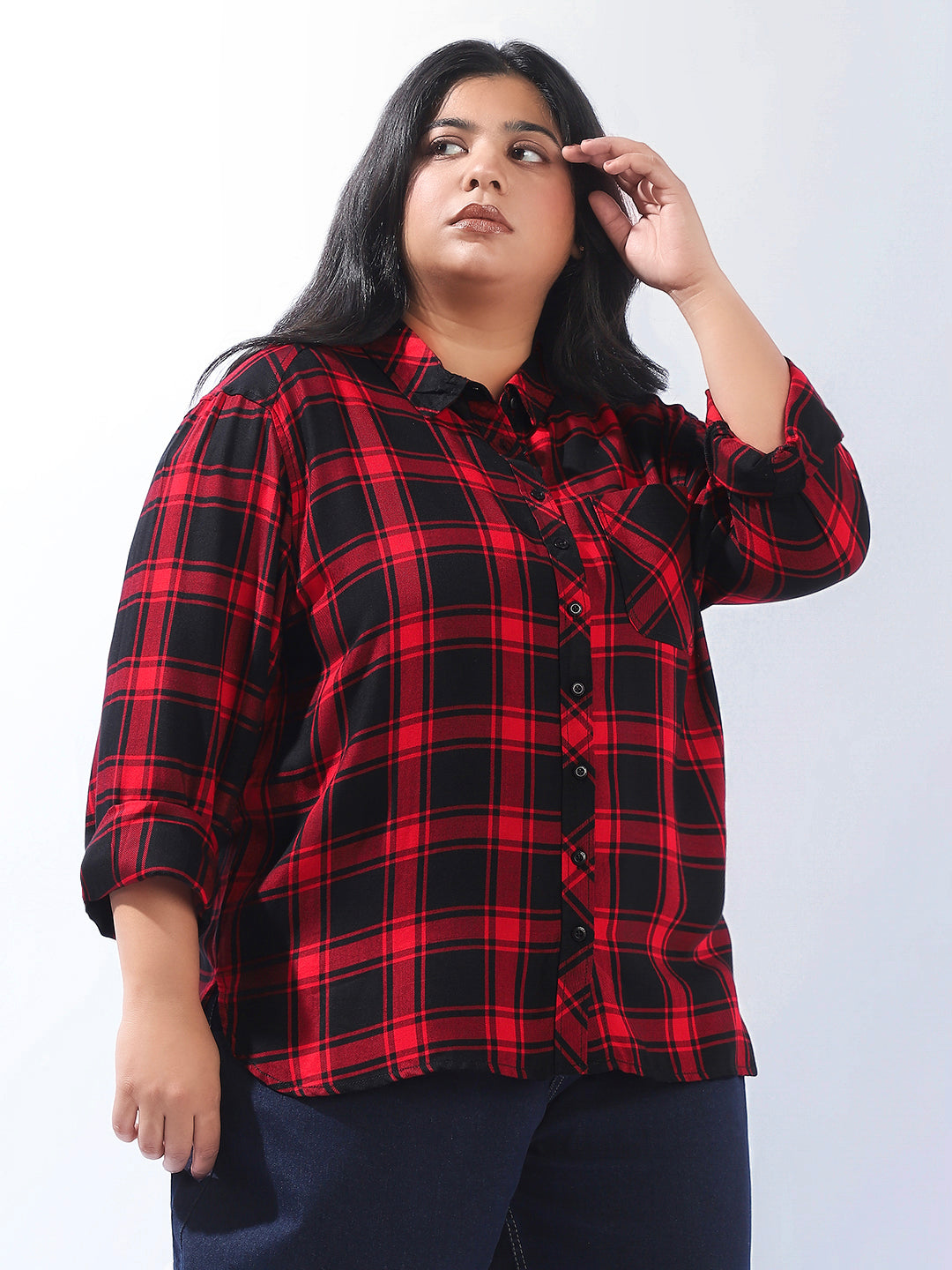 High Star Women Plus Check Regular fit Spread Collar Full Sleeve Shirts