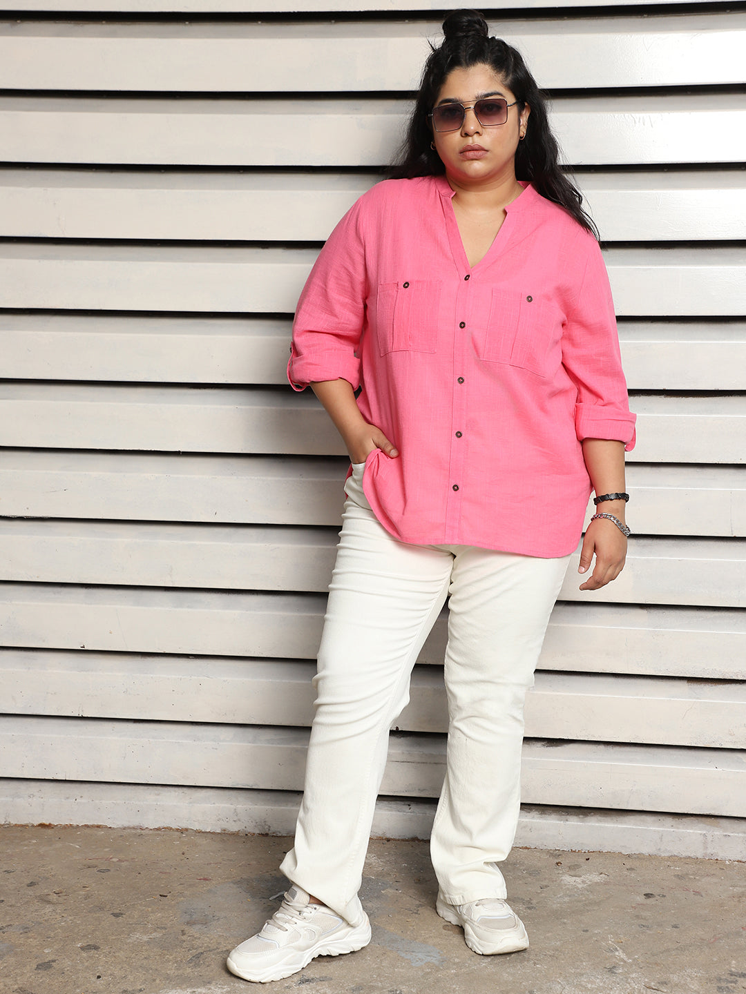 Plus Size Plus Size regular fit casual Cotton Casual Shirt