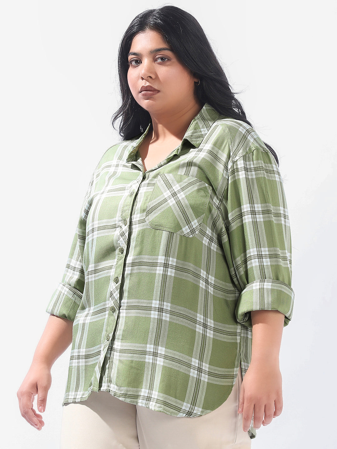 High Star Women Plus Check Regular fit Spread Collar Full Sleeve Shirts