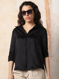 High Star Women Solid Boxy Spread Collar Long Sleeves Shirts