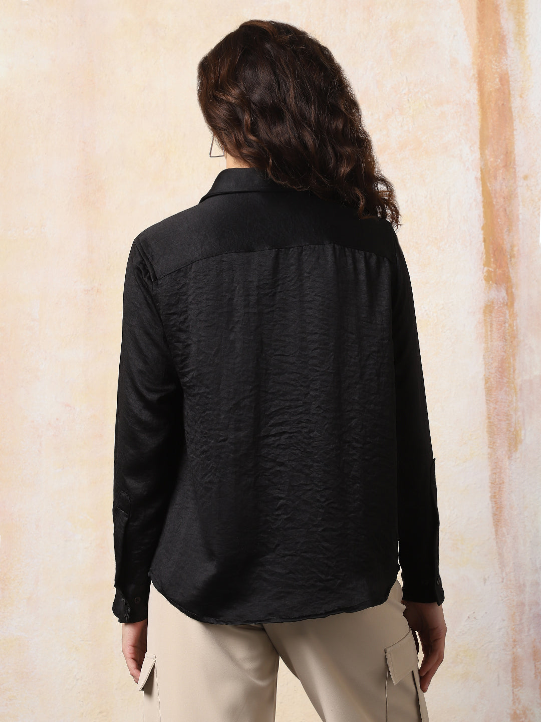 High Star Women Solid Boxy Spread Collar Long Sleeves Shirts